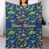 Personalized Custom Dark Blue Dinosaur Blanket for Kids - Boys Girls Baby Toddler Infants Blankets for Bed